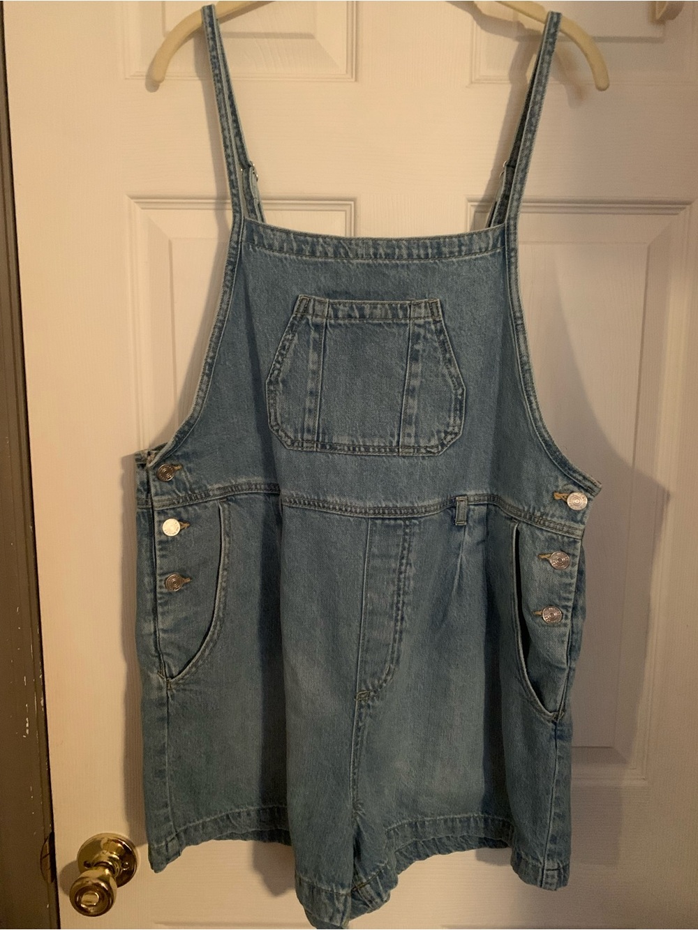 Maurices Light Blue Denim Short Overalls with Bib Pocket